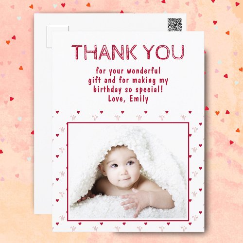 Cute Red Heart Pattern Photo Birthday Thank you Postcard