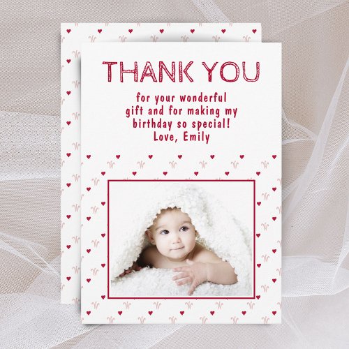 Cute Red Heart Pattern Photo  Thank You Card