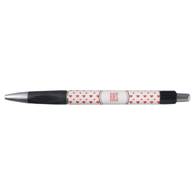 Cute Red Heart Pattern Valentine's Day Monogram  Pen (Front)