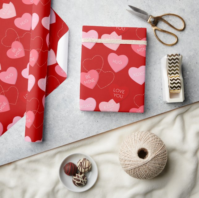 Cute Red Heart Pattern XOXO Valentines Day Wrapping Paper (Crafts)