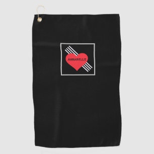 Cute Red Heart Personalized Name Cool Chic For Her Golf Towel