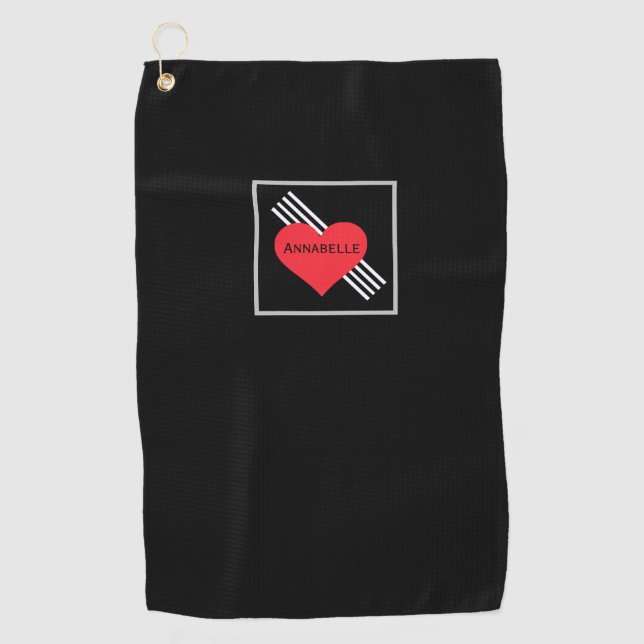 Cute Red Heart Personalized Name Cool Chic For Her Golf Towel (Front)