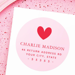 Cute red heart pink return address classic round sticker