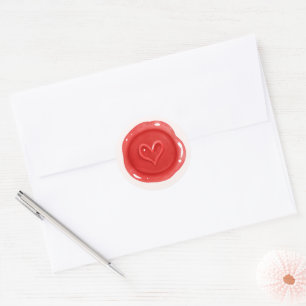 Cute Red Heart Seal Valentine's Day Round Sticker