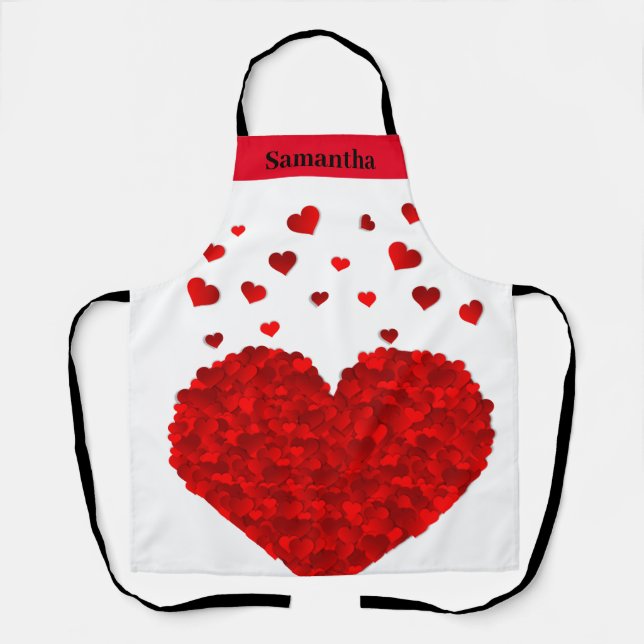 Cute Red Heart Valentine Personalized Apron (Front)