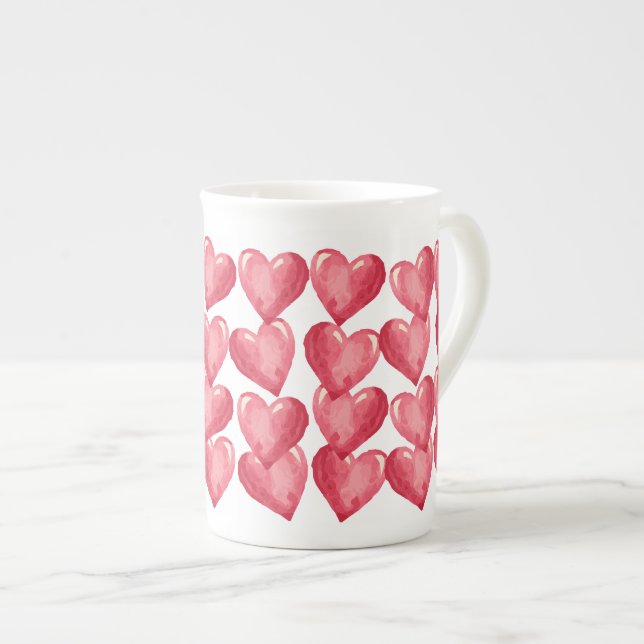 Cute Red Heart Valentines Day Gift Bone China Mug (Front Right)