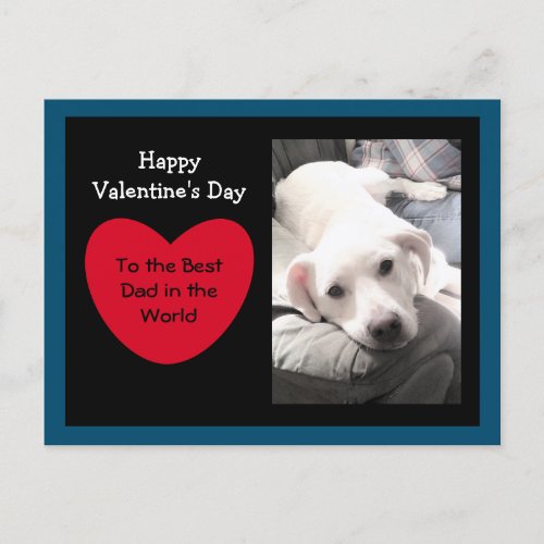 Cute Red Heart Valentines Day White Dog Blue Postcard