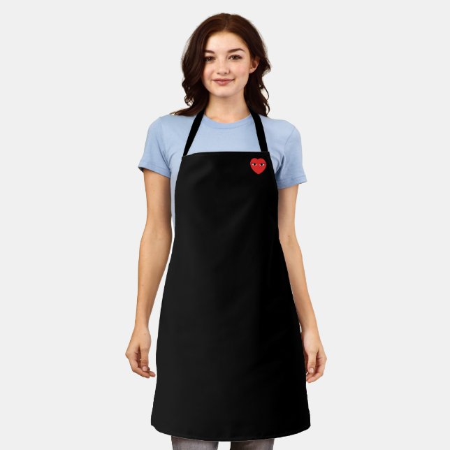 Cute Red Heart with Eyes on Black Apron (Worn)
