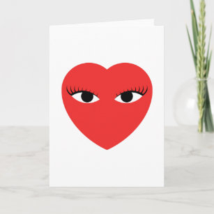 Cute Red Heart with Eyes on White Card