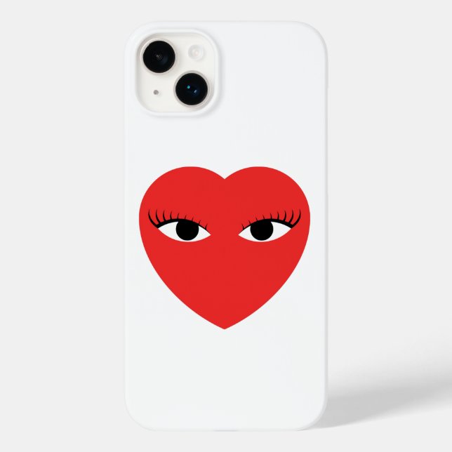 Cute Red Heart with Eyes on white iPhone Case (Back)