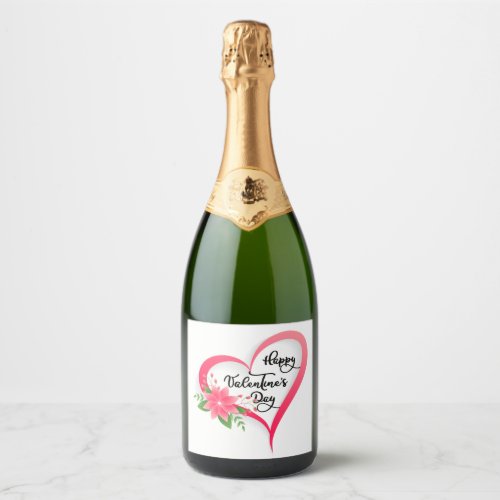 Cute Red Heart with Happy Valentines Day Sparkling Wine Label