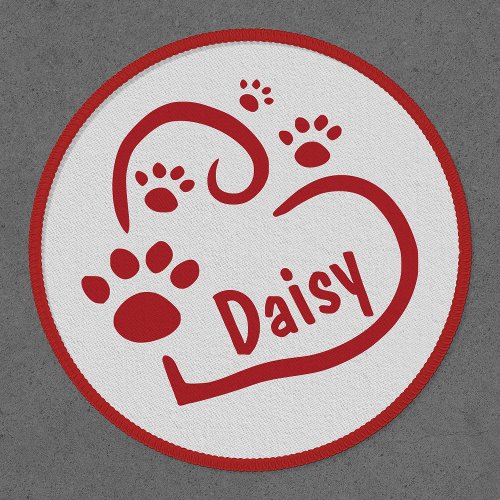 Cute Red Heart with Paw Prints and Custom Pet Name Patch