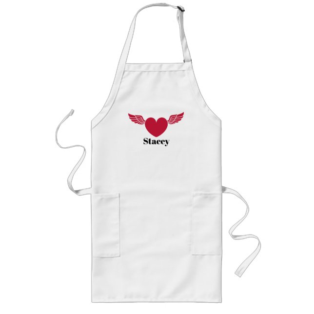 Cute Red Heart with Wings,Minimalist, Personalized Long Apron (Front)