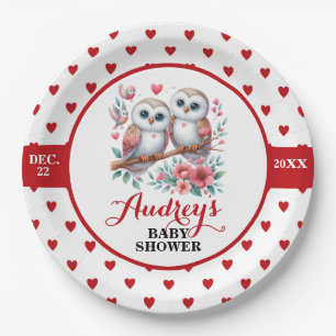 Cute Red Hearts and Owls Paper Plates