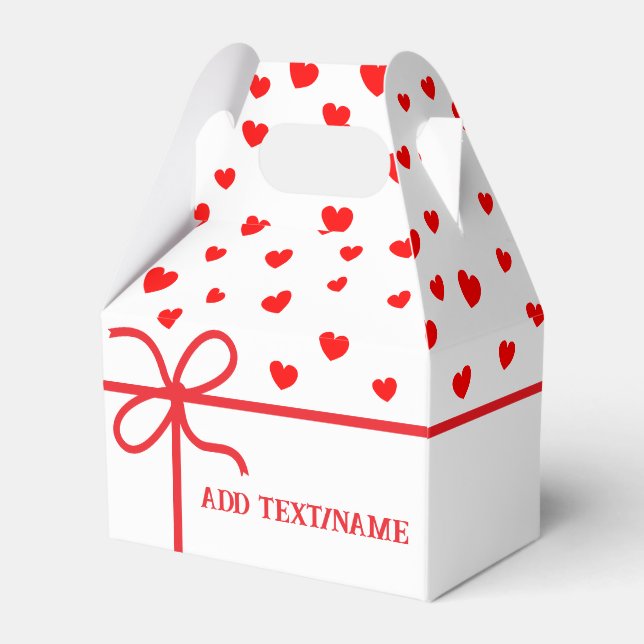 Cute Red Hearts And Ribbon Custom   Favor Boxes (Front Side)