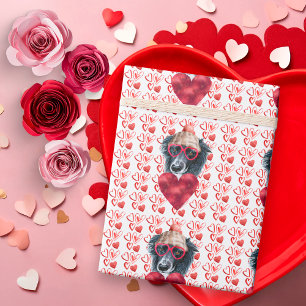 Cute Red Hearts Border Collie Dog Lover Valentines Wrapping Paper