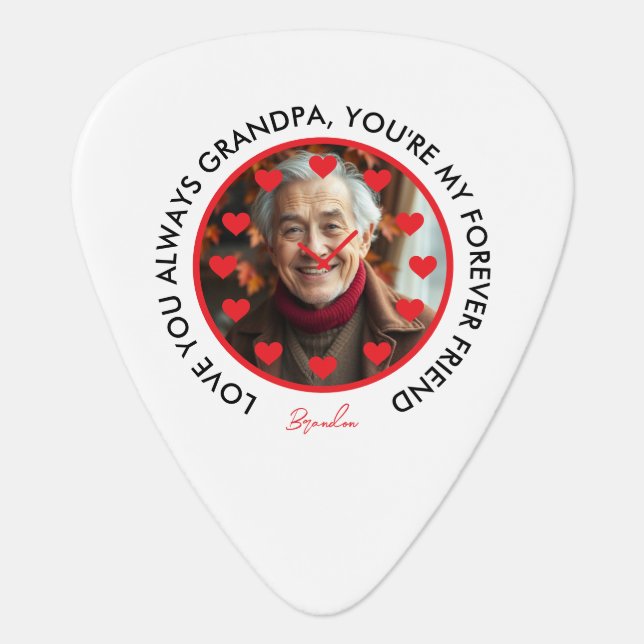 Cute Red Hearts Clock Love Grandparents Photo Guitar Pick (Front)