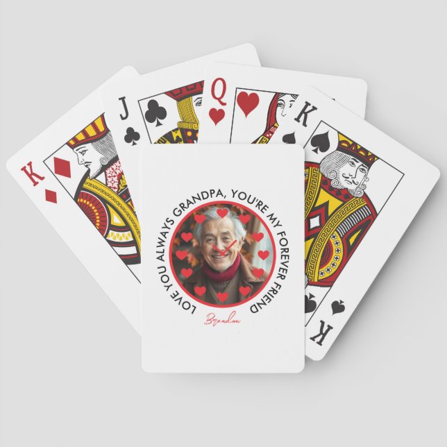 Cute Red Hearts Clock Love Grandparents Photo Poker Cards (Back)