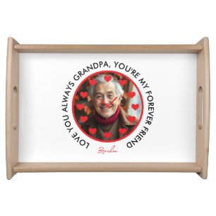 Cute Red Hearts Clock Love Grandparents Photo Serving Tray