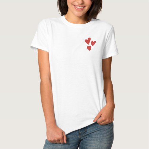 Cute Red Hearts Embroidered Shirt