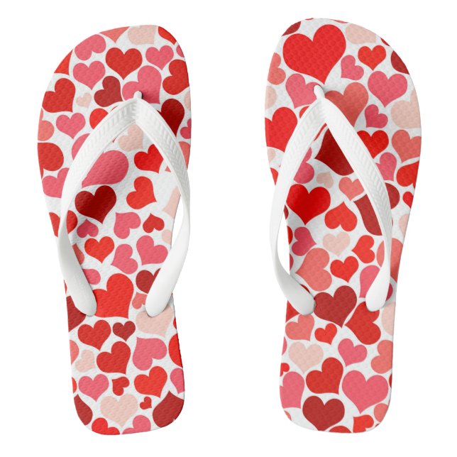 Cute Red Hearts Illustration Flip Flops (Footbed)