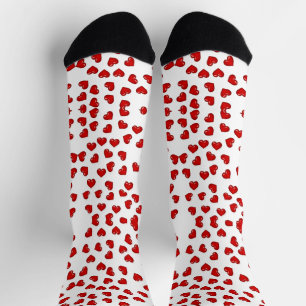 Cute Red hearts of love colorful pattern on white Socks