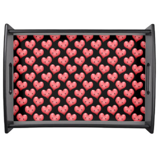 Cute Red Hearts on Black Serving Tray