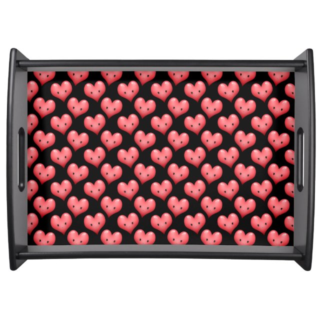 Cute Red Hearts on Black Serving Tray (Front)