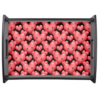 Cute Red Hearts on Black Serving Tray