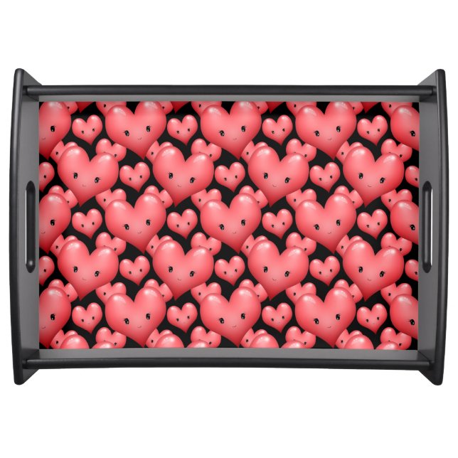 Cute Red Hearts on Black Serving Tray (Front)