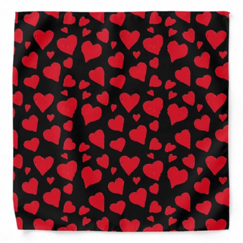 Cute Red Hearts Pattern Art Black Bandana