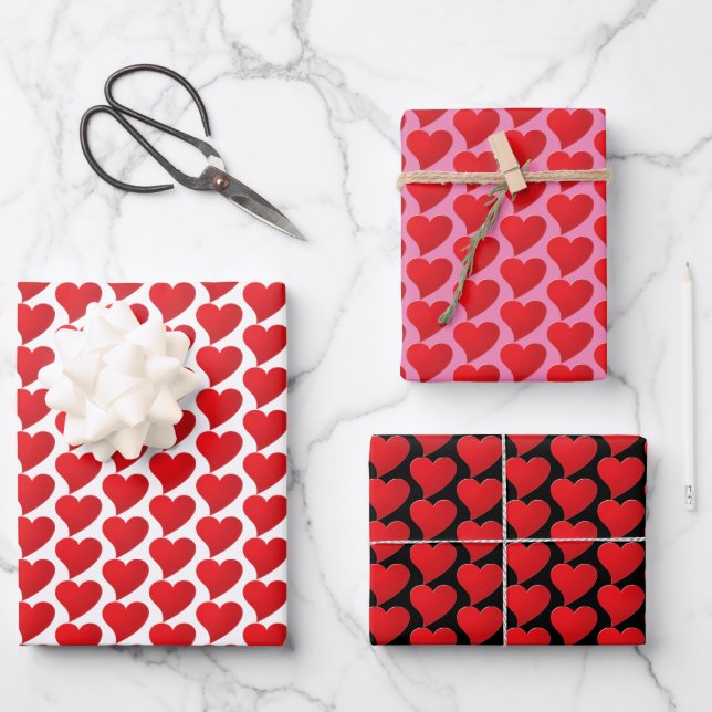 Cute Red Hearts pattern Modern Valentine's day Wrapping Paper Sheets (Front)