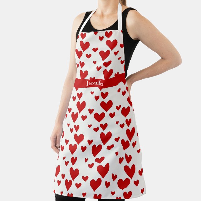 Cute red hearts pattern personal text or name apron (Creator Uploaded)