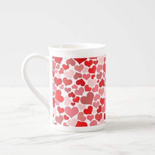 Cute Red Hearts Pattern Tea Cup
