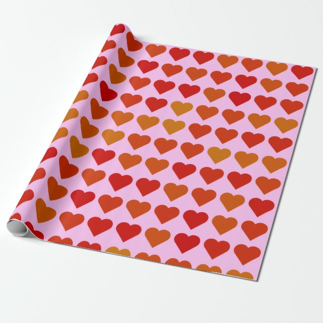 Cute Red Hearts Pattern Wrapping Paper (Unrolled)