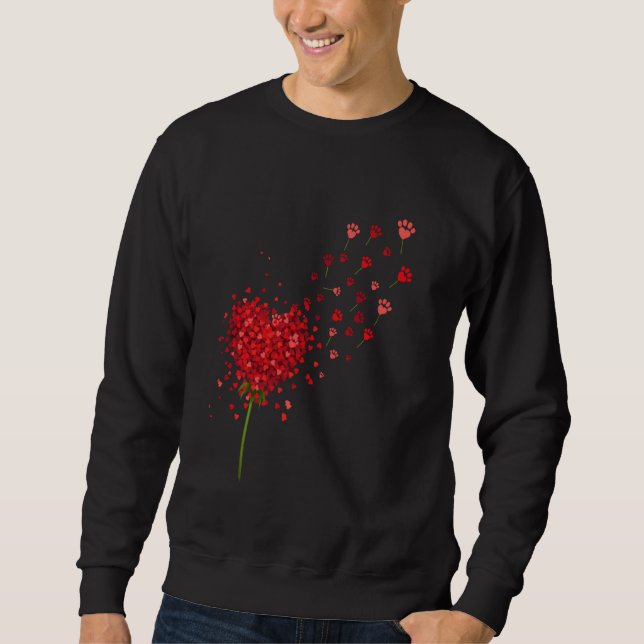 Cute Red Hearts Paw Dog Flower Fly Dandelion Valen Sweatshirt (Front)