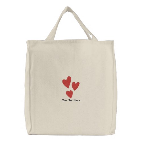 Cute Red Hearts Personalized Embroidered Tote Bag
