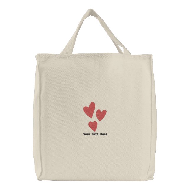 Cute Red Hearts Personalized Embroidered Tote Bag (Front)