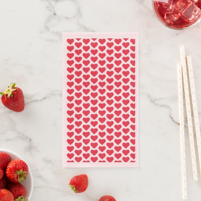 ❤️ Cute Red Hearts Pink Paper Guest Towels (Insitu)