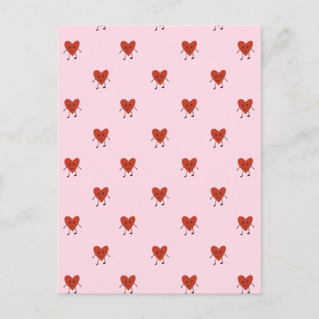 Cute Red Hearts Seamless Love Pattern on Pink Postcard (Front)