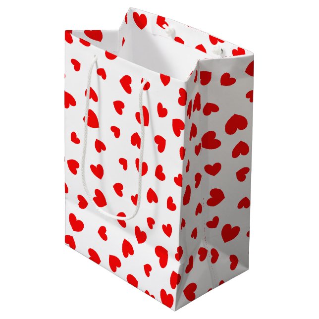 Cute Red Hearts Valentines Day Medium Gift Bag (Front Angled)