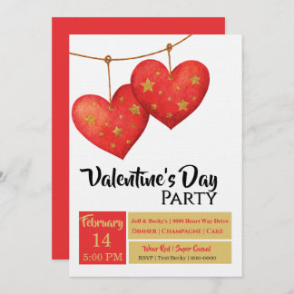 Cute Red Hearts Valentines Day Party Invitation
