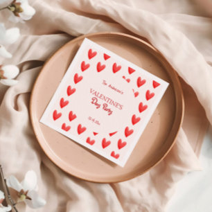 Cute Red Hearts Valentine's Day Party Napkins