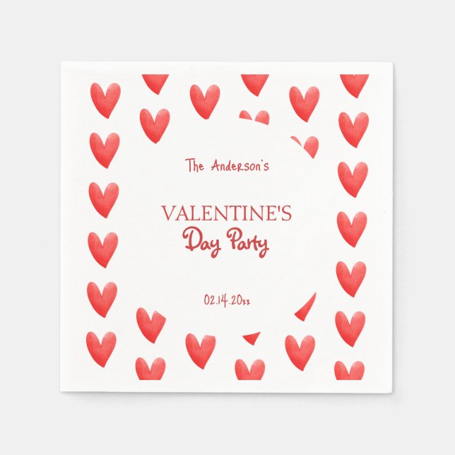 Cute Red Hearts Valentine's Day Party Napkins (Front)