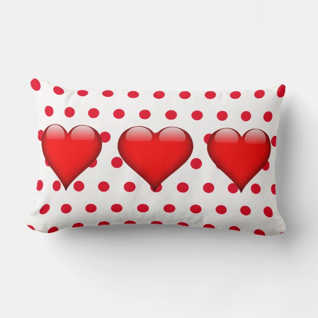 Cute Red Hearts Valentines Day Polka Dots Lumbar Pillow (Front)