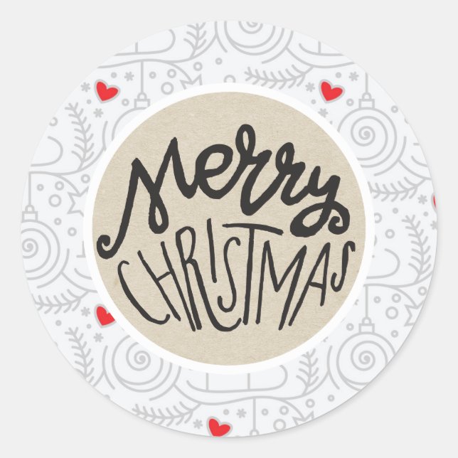 Cute Red Hearts Whimsical Christmas Holiday Favor Classic Round Sticker (Front)