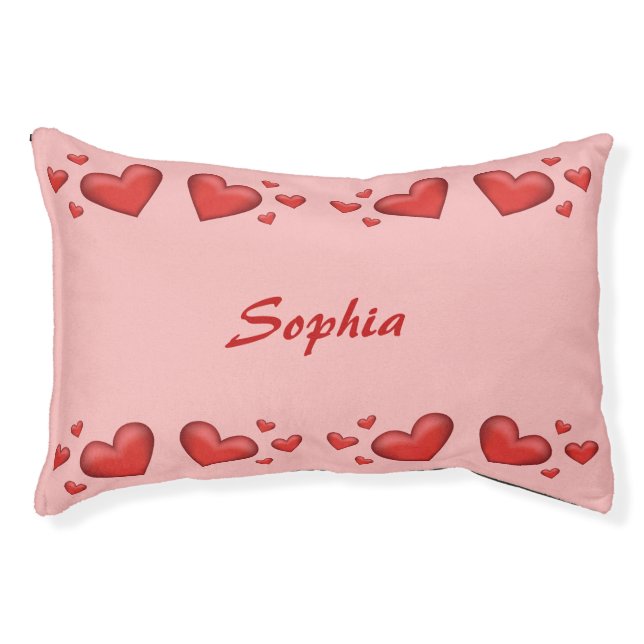 Cute Red Hearts With Custom Pet Name Bed (Front)