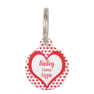 Cute Red Hearts with Red & White Hearts Monogram Pet ID Tag