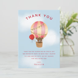 Cute Red Hot Air Balloon Kids Birthday Thank You Card | Zazzle