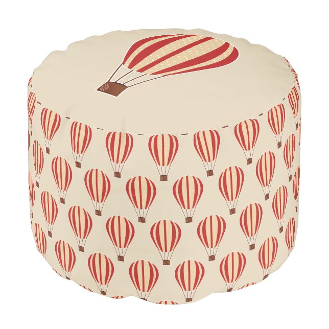 Cute Red Hot Air Balloons Pouf (Angled Front)